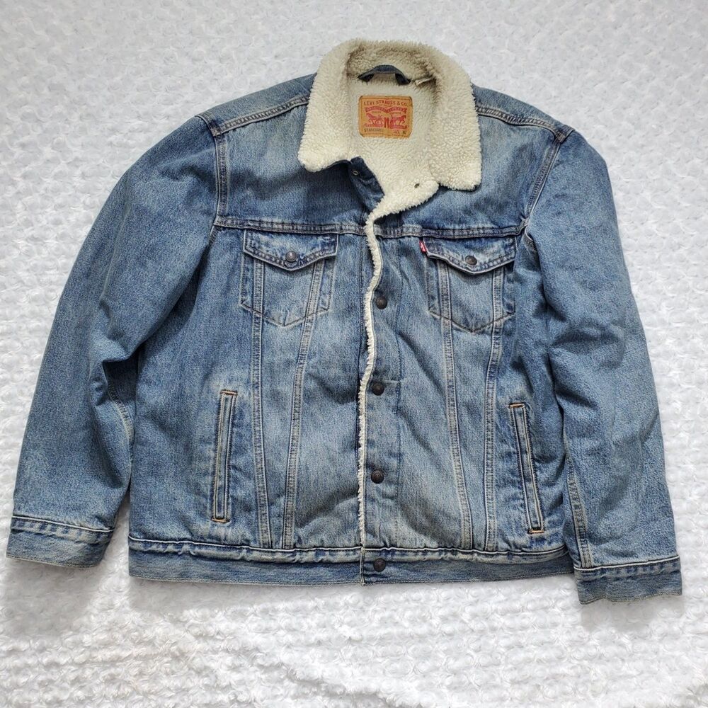 Levi Strauss & CO. Type III Sherpa Trucker Lined Denim Jacket XL Blue Mens